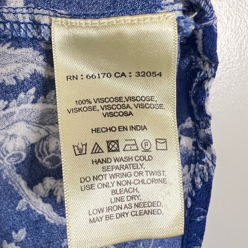 Anthropologie Maeve Blue/White Pattern Short Sleeve Wrap Top - Picture 6 of 6